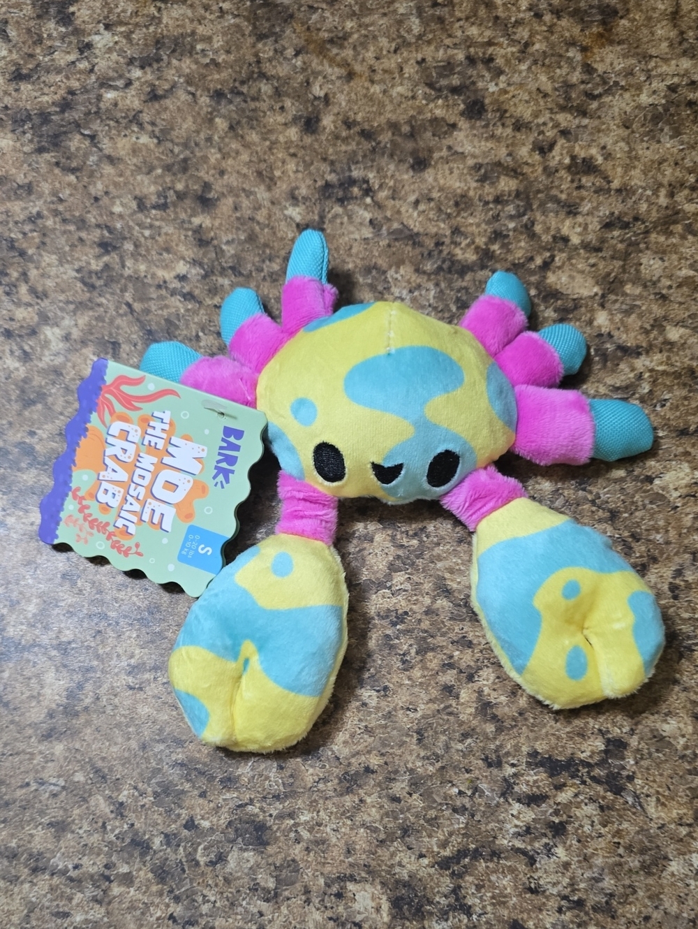 Bark Yellow, Blue, Pink Plush Moe The‎ Mosaic Crab Dog Toy NWT SMALL 0-20 Pounds